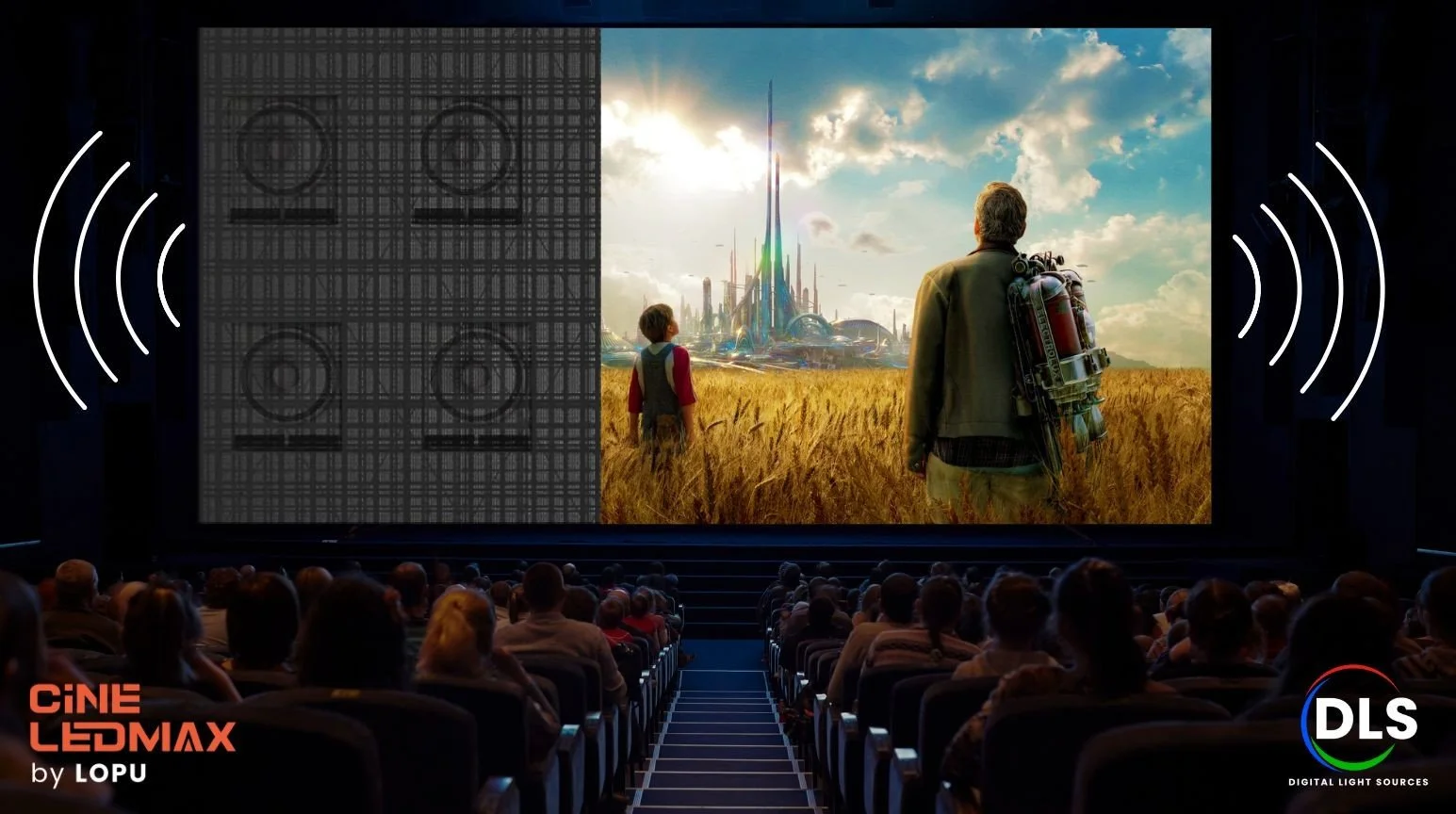 CineLEDMAX a fully acoustically transparent, direct‑view cinema LED screen designed for premium large‑format auditoriums, enabling speakers to be placed behind the display while delivering DCI‑certified HDR, SDR, and 3D visuals