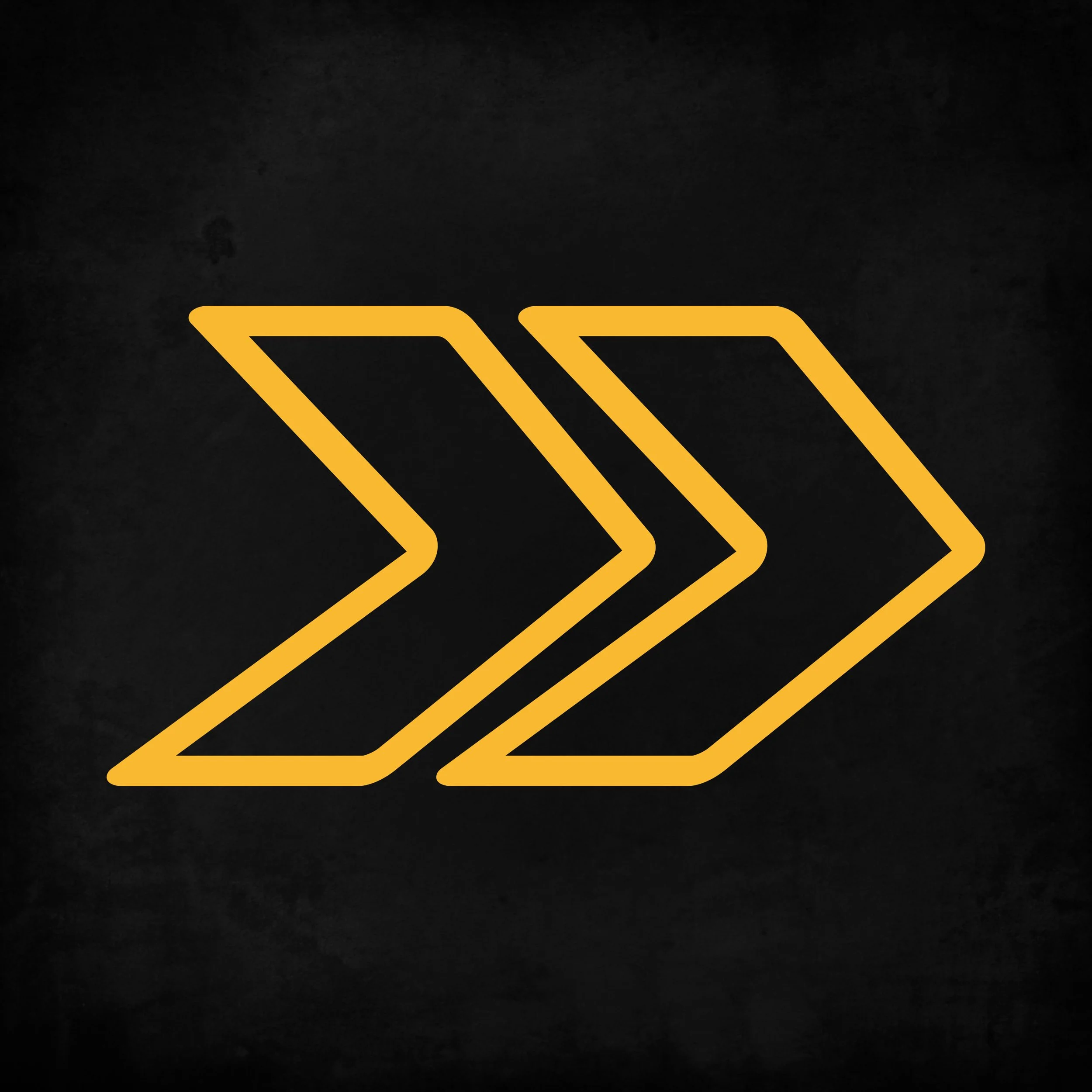 Three yellow forward arrow icons on a black background.