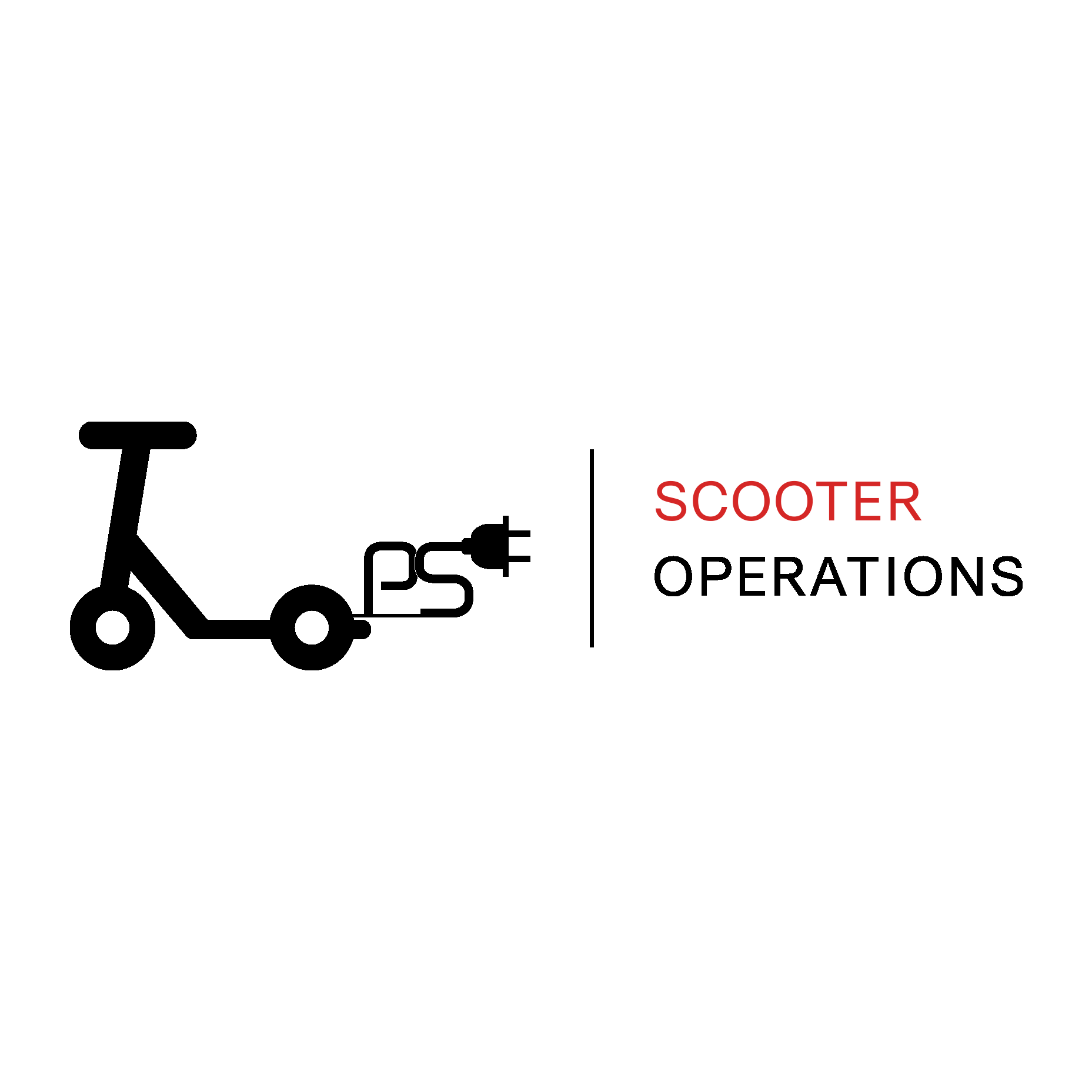 Simplified black outline of a scooter with an electrical plug, next to the words 'Scooter Operations' in red and black.