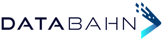 Logo of DataBahn, featuring the company name in black and a stylized arrow shape in turquoise and dark blue.
