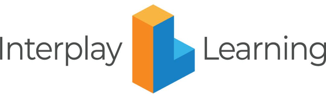 Logo with the words 'Interplay Learning' and a stylized letter 'I' in orange and blue