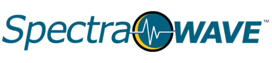 Logos for SpectraWave showing the company name with a heartbeat line inside a circle