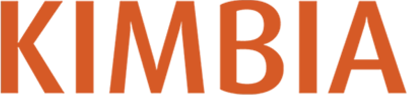 Close-up of the word 'KIMBIA' in large, orange-brown capital letters on a black background.