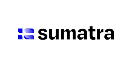 Sumatra logo with blue and black design on a black background.
