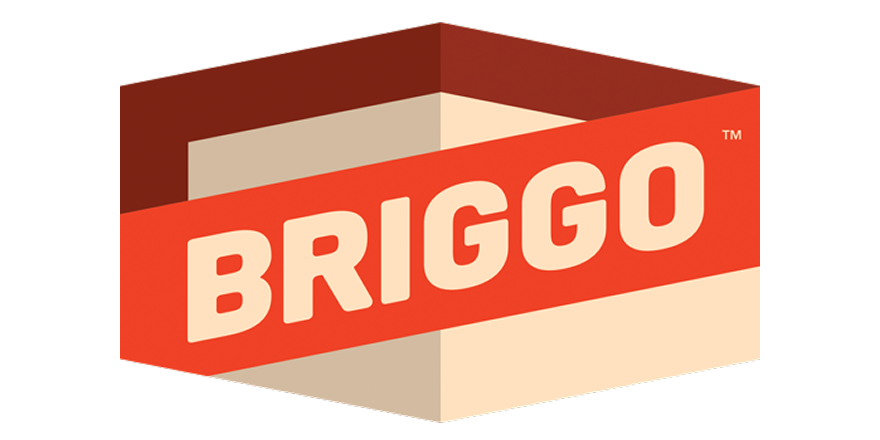 Logo of Briggo coffee brand with red and beige design.