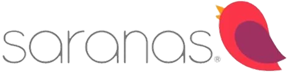 The logo of Sarahas, featuring the name in lowercase black letters and a cartoon-style red bird with purple and yellow accents.
