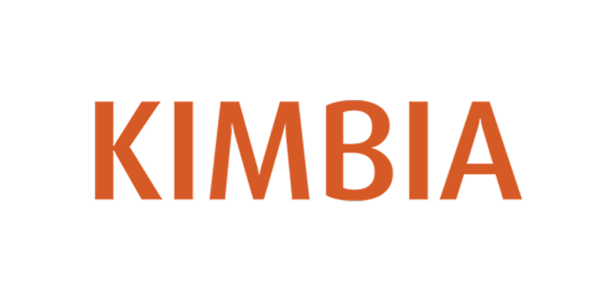 Text in orange reading "KIMBIA" on a black background.