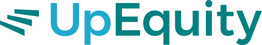 UpEquity logo with stylized text in dark blue and teal.