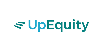 UpEquity logo with stylized lines to the left of the text