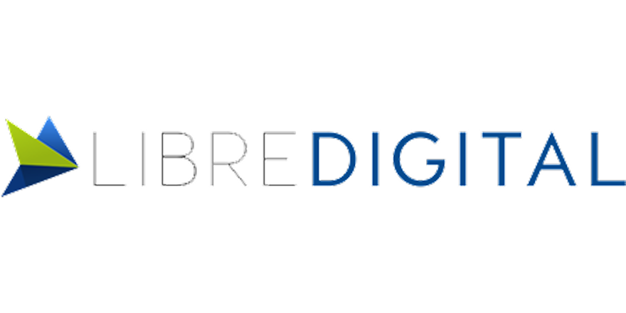 Libreria Digital logo with a stylized green and blue triangular emblem and the words 'LIBRE DIGITAL' in black and blue text.