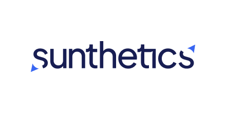 Sunthetics logo in dark blue text on a white background.