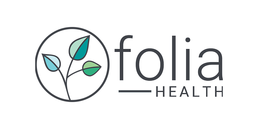 Folia Health logo with a circular emblem containing stylized leafy branches and the company name in modern gray font.