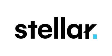 Stellar logo in black with a blue square period at the end