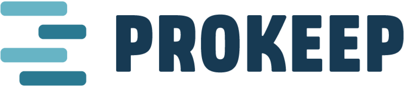 ProKeep logo with stylized blue bars and the word 'ProKeep' in bold dark blue letters.