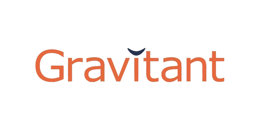 Stylized text reading 'Gravitant' with a small blue and black icon above the letter 't'.