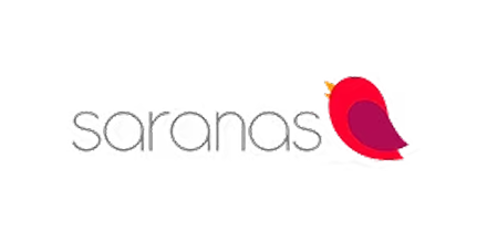 Saranas logo with stylized red and pink speech bubble
