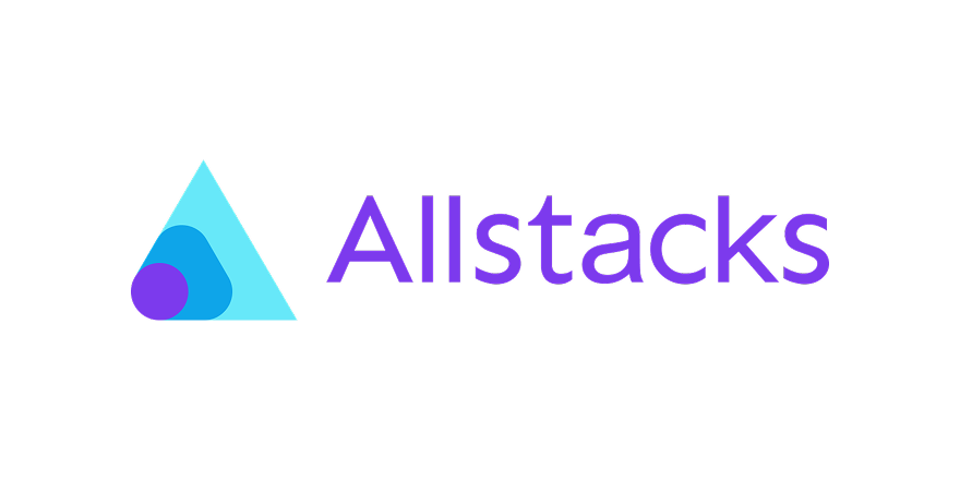 Allstacks logo with a blue triangular icon and purple text