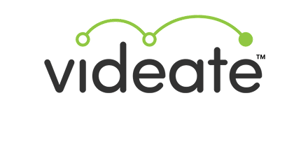 Videate logo with stylized interconnected green dots above the black lowercase text.
