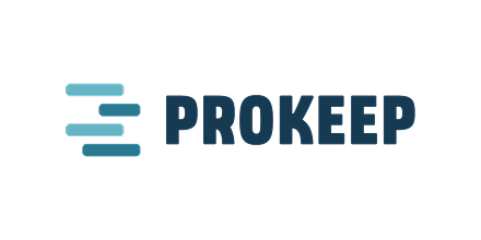 ProKeep logo with stylized blue lines and text