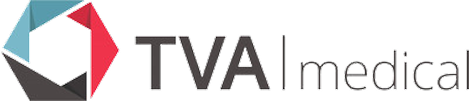 Logo of TVA Medical with a hexagon shape made of colorful segments and the company name in black text.
