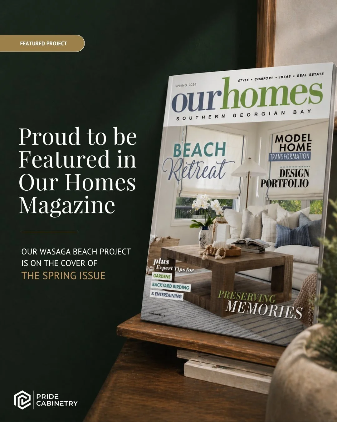 We&rsquo;re on the cover!⁠
⁠
Beyond thrilled to have our Wasaga Beach house featured on the cover of the @ourhomesmagazine Spring Issue!⁠
⁠
So proud of this space - an enduring blend of European rusticism and coastal airiness - and the incredible tea