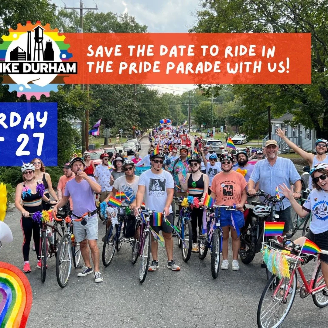 Join Bike Durham tomorrow and RIDE WITH PRIDE at the 2025 Durham Pride Parade!