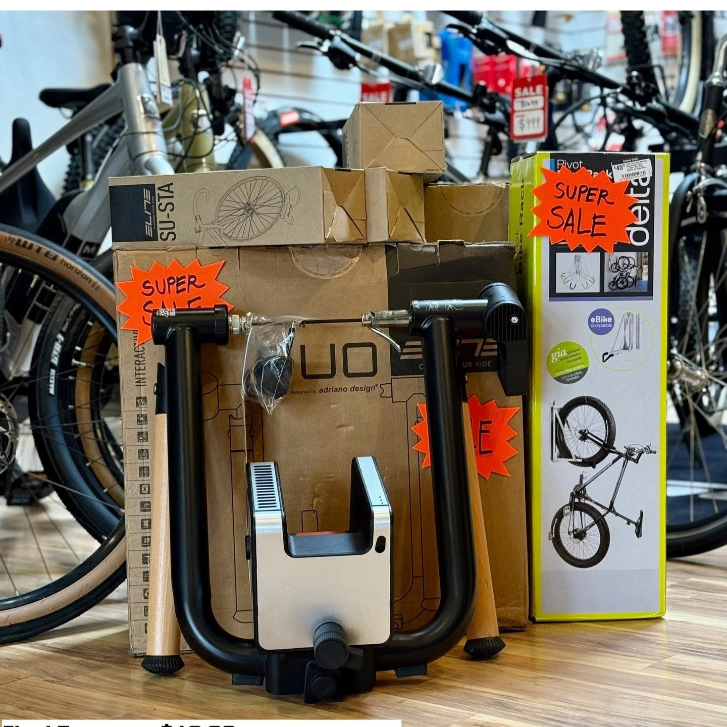 We've found some great deals on items from last holiday season!

Fluid Trainers: $49.99
Smart Trainers: From $129.99
Various cool things: 50% to 60% off!

Very limited supplies.
