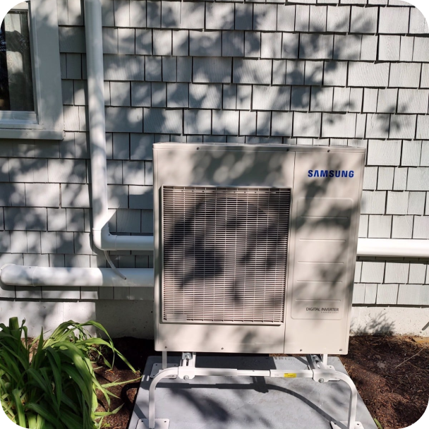 Mini-heat pump system outdoor unit recent installation for SkyWalker HVAC customer