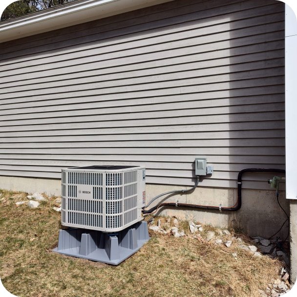 Outdoor unit on Mini-split heat pump installation for HVAC SkyWalker customer job two