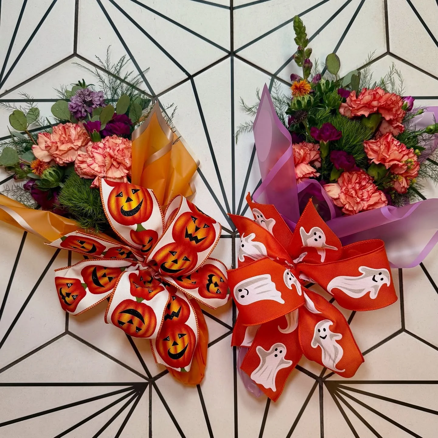 Who needs candy when you can have a BOOjee BOOquet?! Available tomorrow + Friday! VERY limited availability - first come, first serve. $15-$30 options. We are open 10am-5pm tomorrow + 11am-4pm on Halloween! *flowers + ribbon will vary depending on av