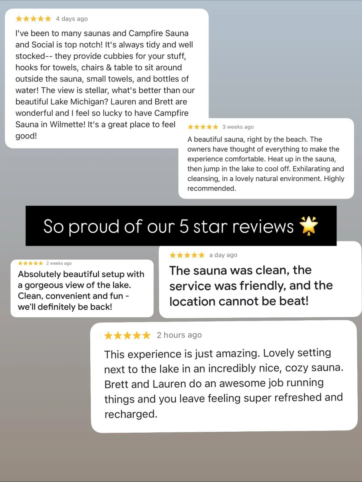 Thank you for your kind words and support❤️. We are loving every minute of our time at Campfire and we&rsquo;re so glad to know you are too!!! 
A special thank you to @wilmetteparks 🌳 for helping us bring this to our community and to @nomadsauna for