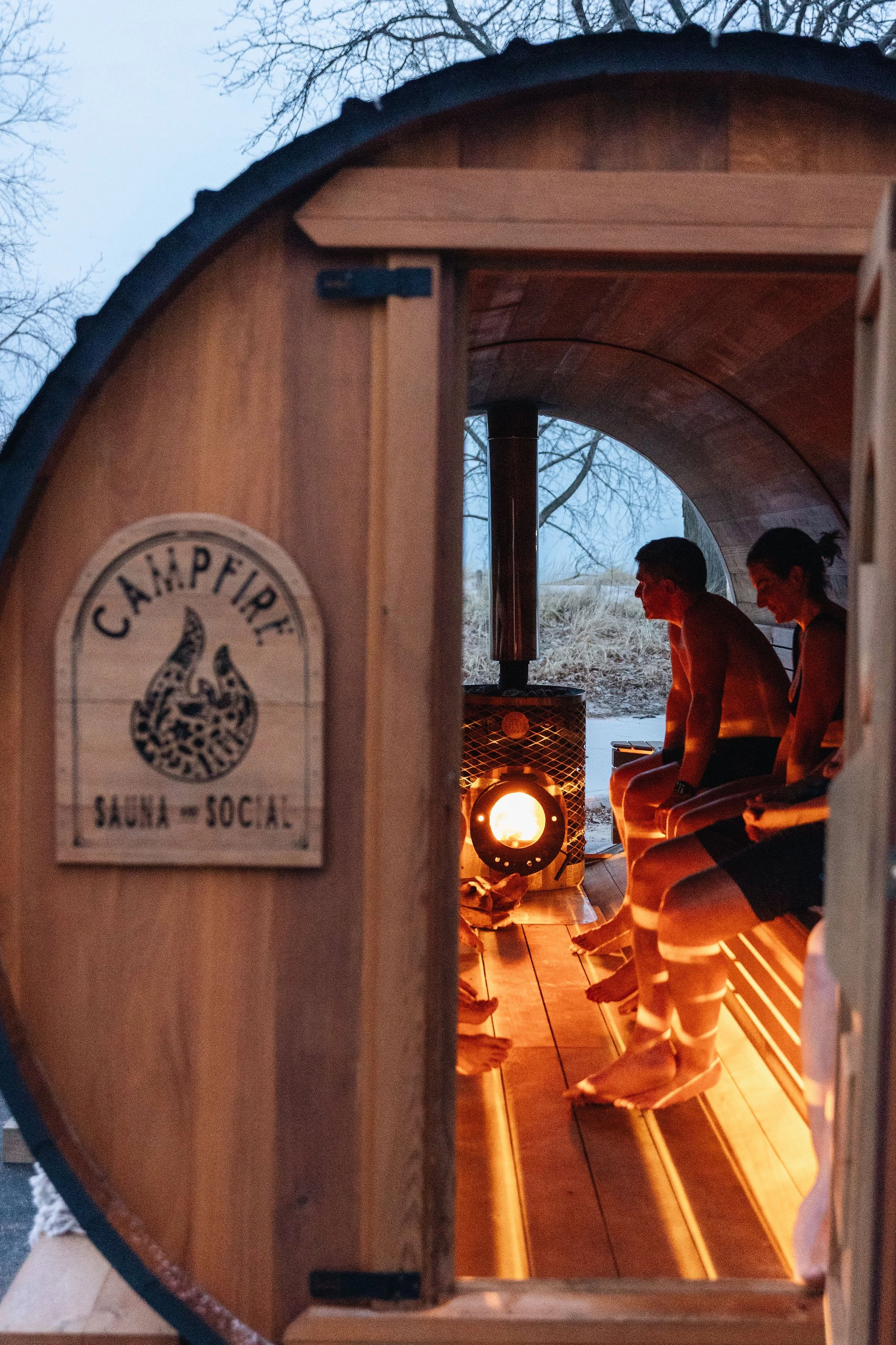 Pine inside wood fire sauna