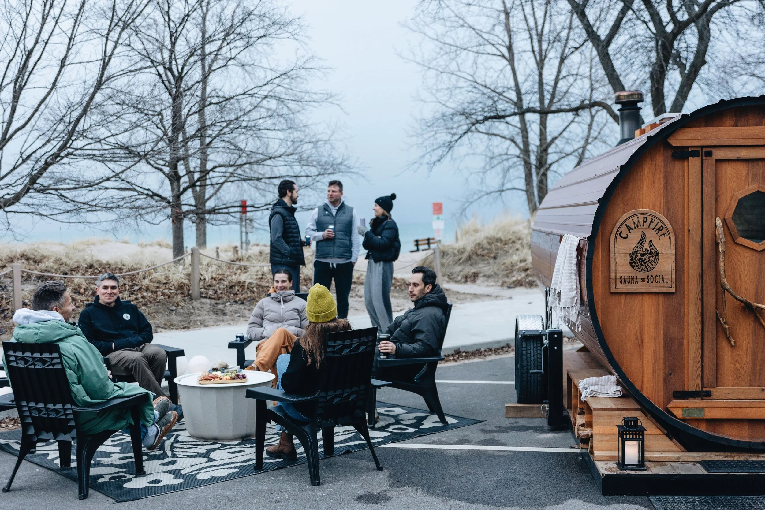 Pine inside wood fire sauna