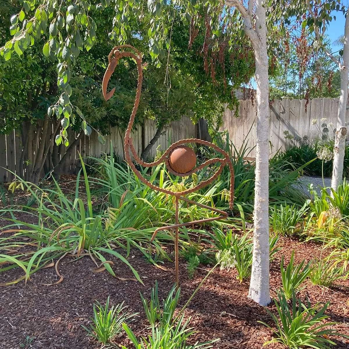 Flamingo garden sculpture by Dwight Hammack.
