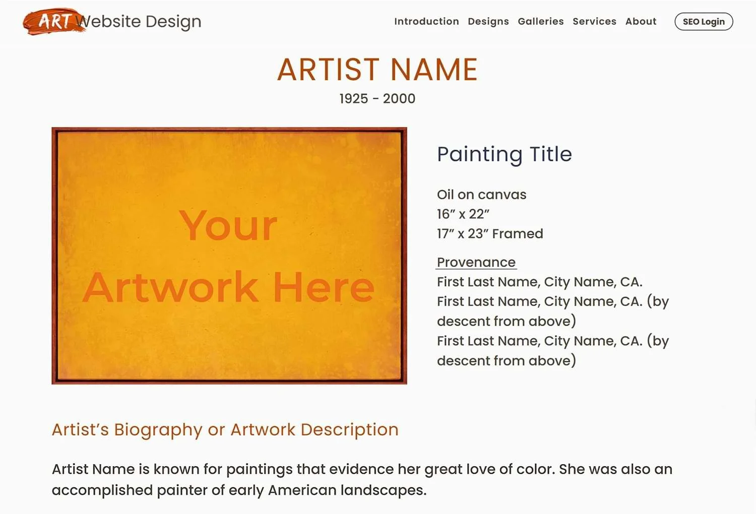 Artwork Detail Webpage Example