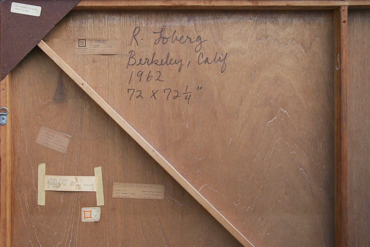 Artist's back labels on painting