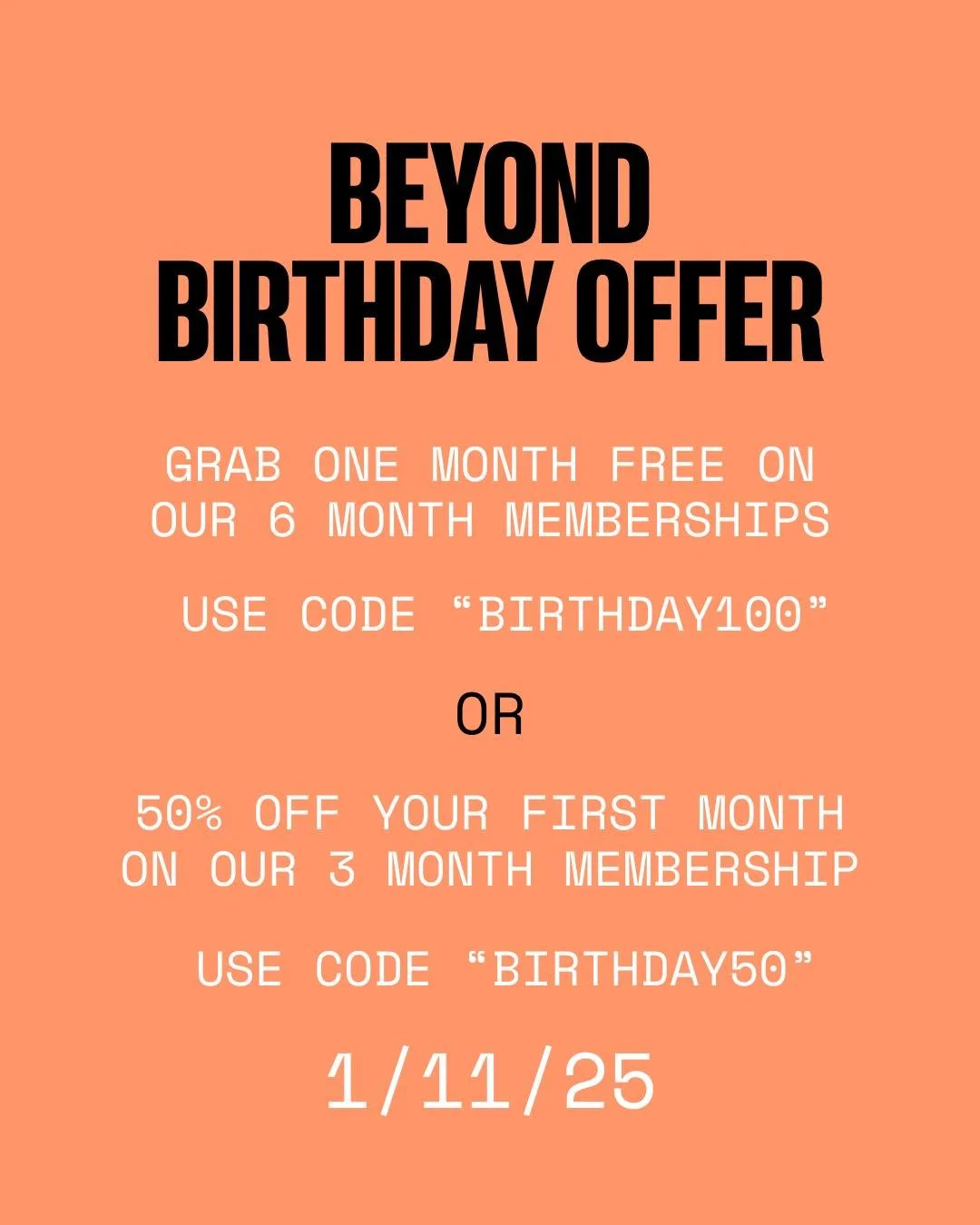 TWO DAYS TO GO!!!

LAUNCHES 10AM SATURDAY MORNING.

ONE MONTH FREE on our 6 month memberships including our OFF-PEAK. 

USE CODE: BIRTHDAY100

OR

50% OFF your first month on our 3 month membership. 

USE CODE: BIRTHDAY50

TO JOIN: Download our app G
