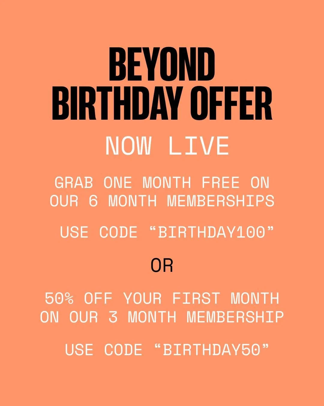 🎁OUR BIRTHDAY GIFT TO YOU 🎁

Grab ONE MONTH FREE on our six month membership options including OFF- PEAK

OR 

Get 50% OFF your first  month on our 3 month membership. 

Both offers include a 1:1 induction and 6 week programme online with one of ou