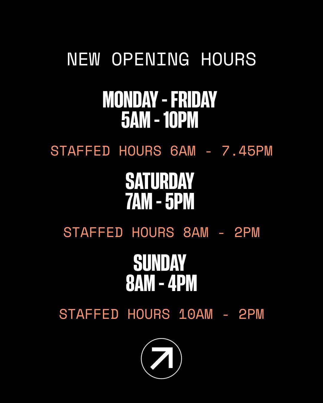 We've elevated our hours. 

Our new opening and closing times are now live and in action ready to give you more time to Go Beyond! 

We've made those Monday - Friday alarm clocks a little bit earlier but we've also made those weekends a little more f