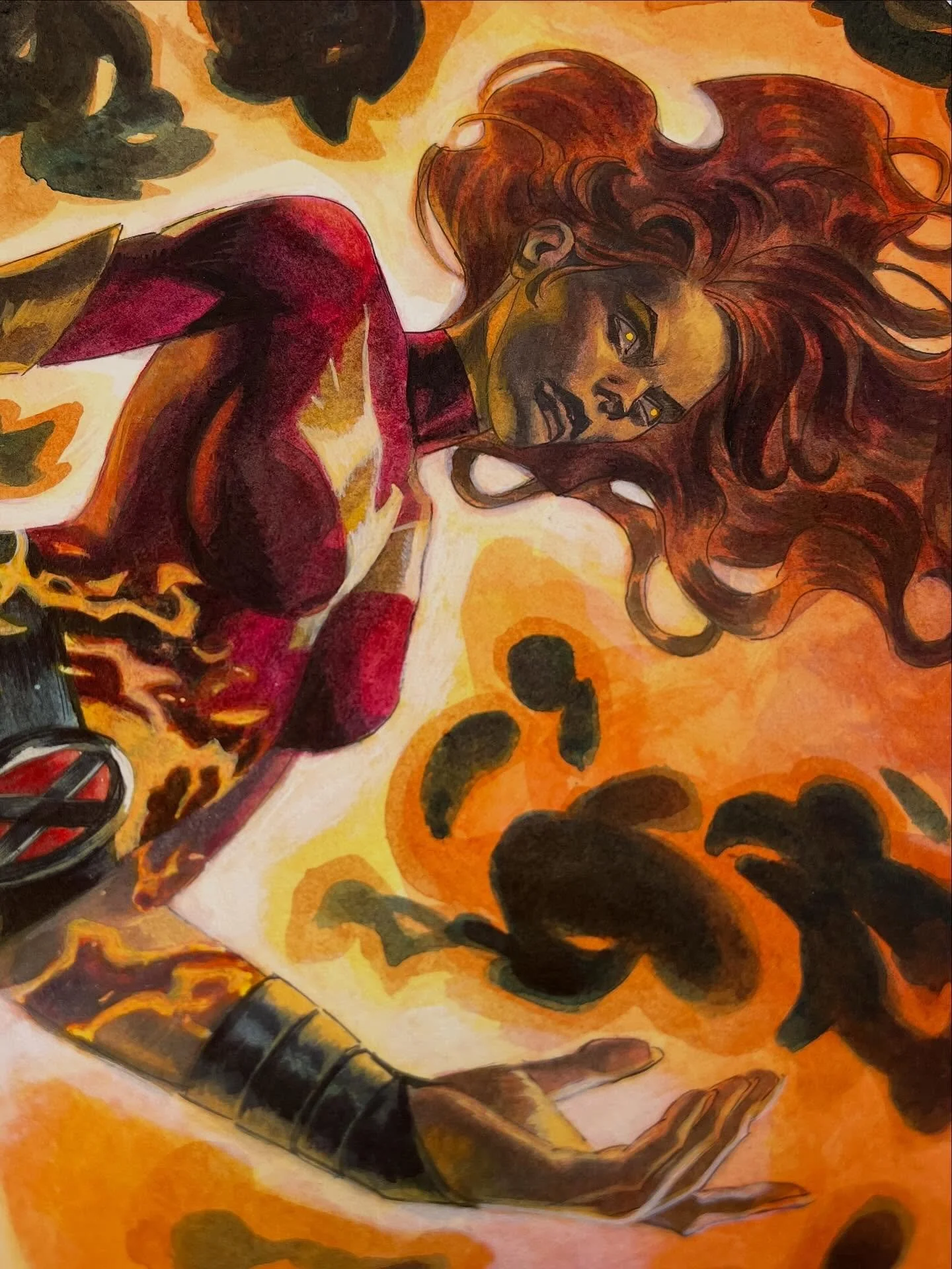 🔥 Dark Phoenix/Jean Grey 🔥 was asked to do a commission of their transformation. Loved working on this one. Happy to finally get back on commissions now that we&rsquo;re settling into our new place 🙏 

#marvel #marvelcomics #comics #comicart #xmen