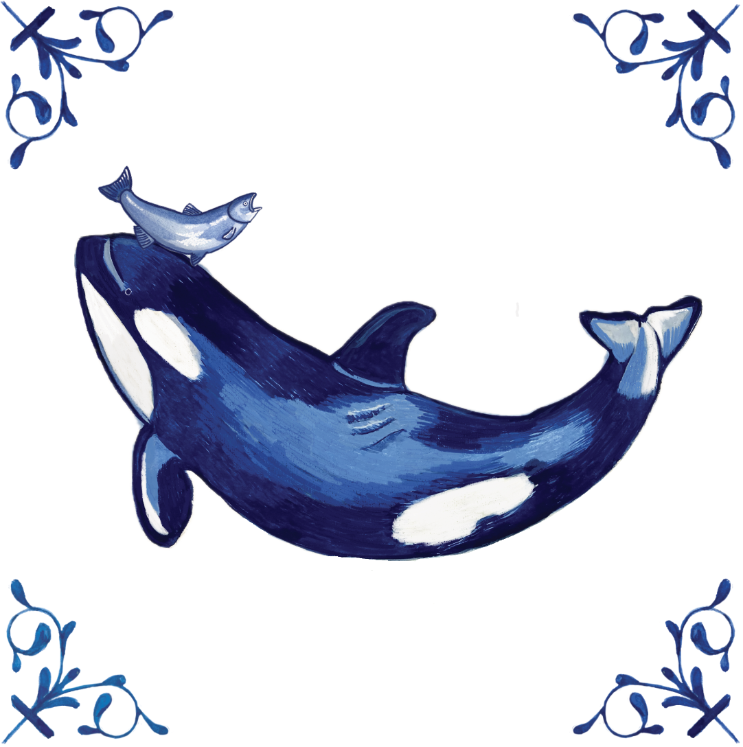 Orca with Salmon Hat 4X4 Tile