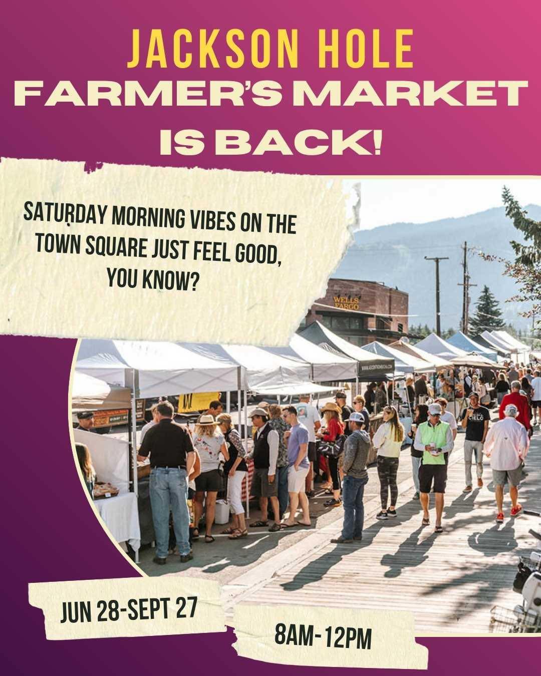 There&rsquo;s something about wondering through @jacksonholefm with your coffee, chatting with neighbors and hearing live music while shopping for fresh produce. 

The best part, vendors donate part of their sales to a local nonprofit. We will be the