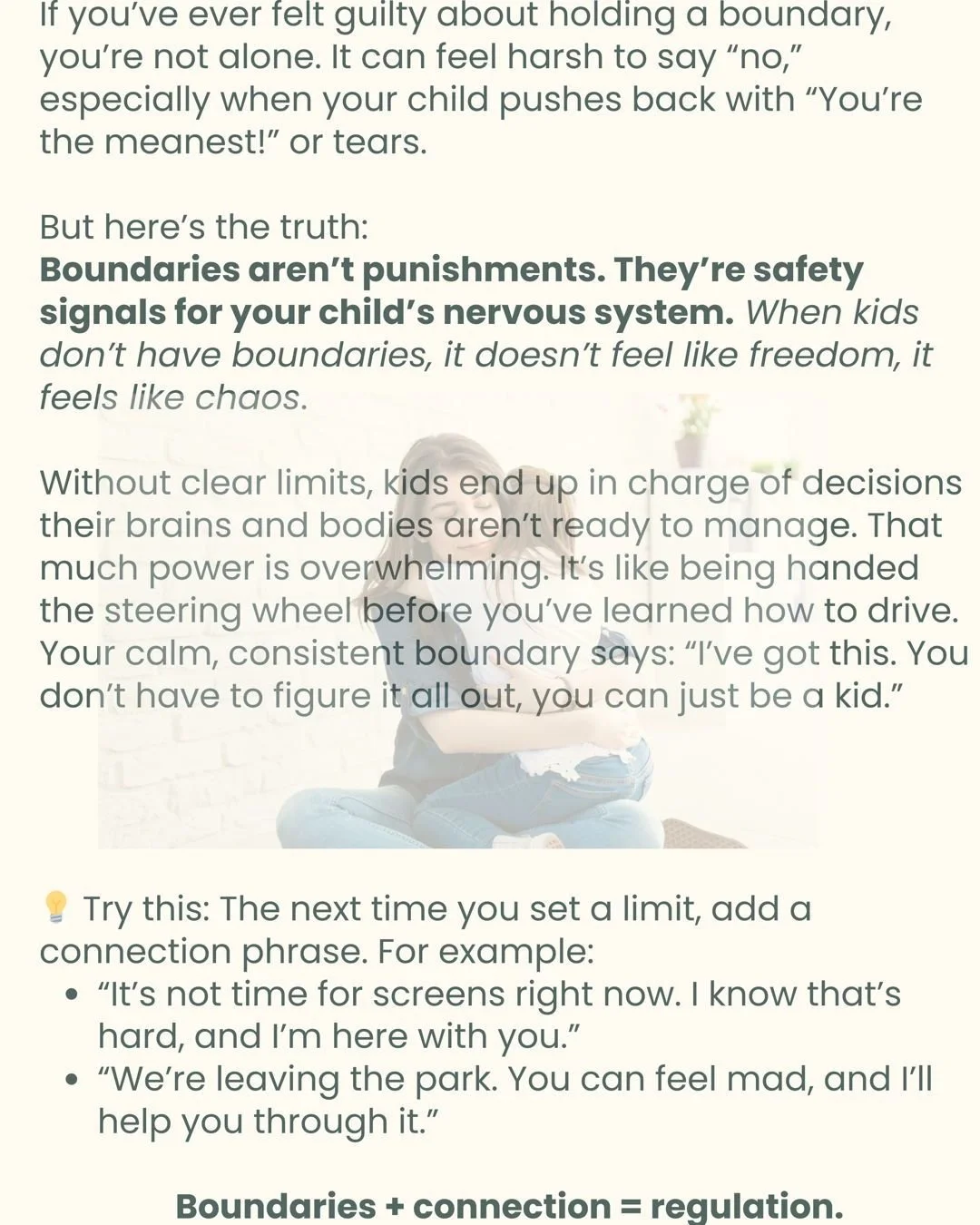 If you've ever felt guilty about holding a boundary, you're not alone 💙

This wisdom from Seed and Sew hits different.

Boundaries + connection = regulation ✨

We love sharing resources from @seed.and.sew because they make complex child development 