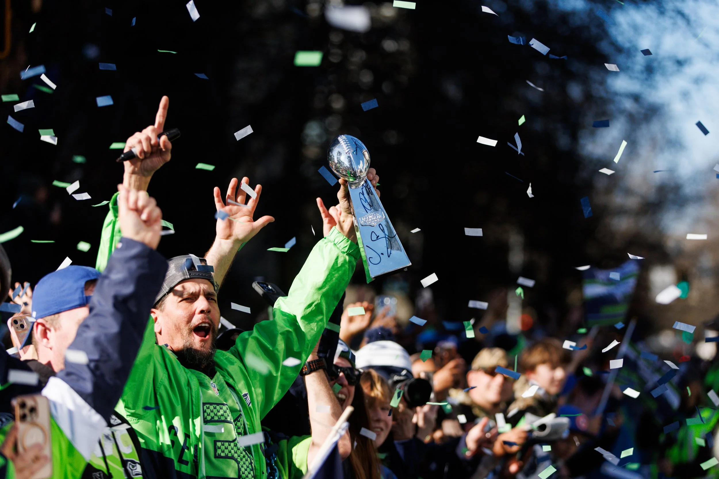 Seattle Seahawks fans cheer during the Super Bowl LX parade. Mandatory Credit: Kevin Ng-Imagn Images