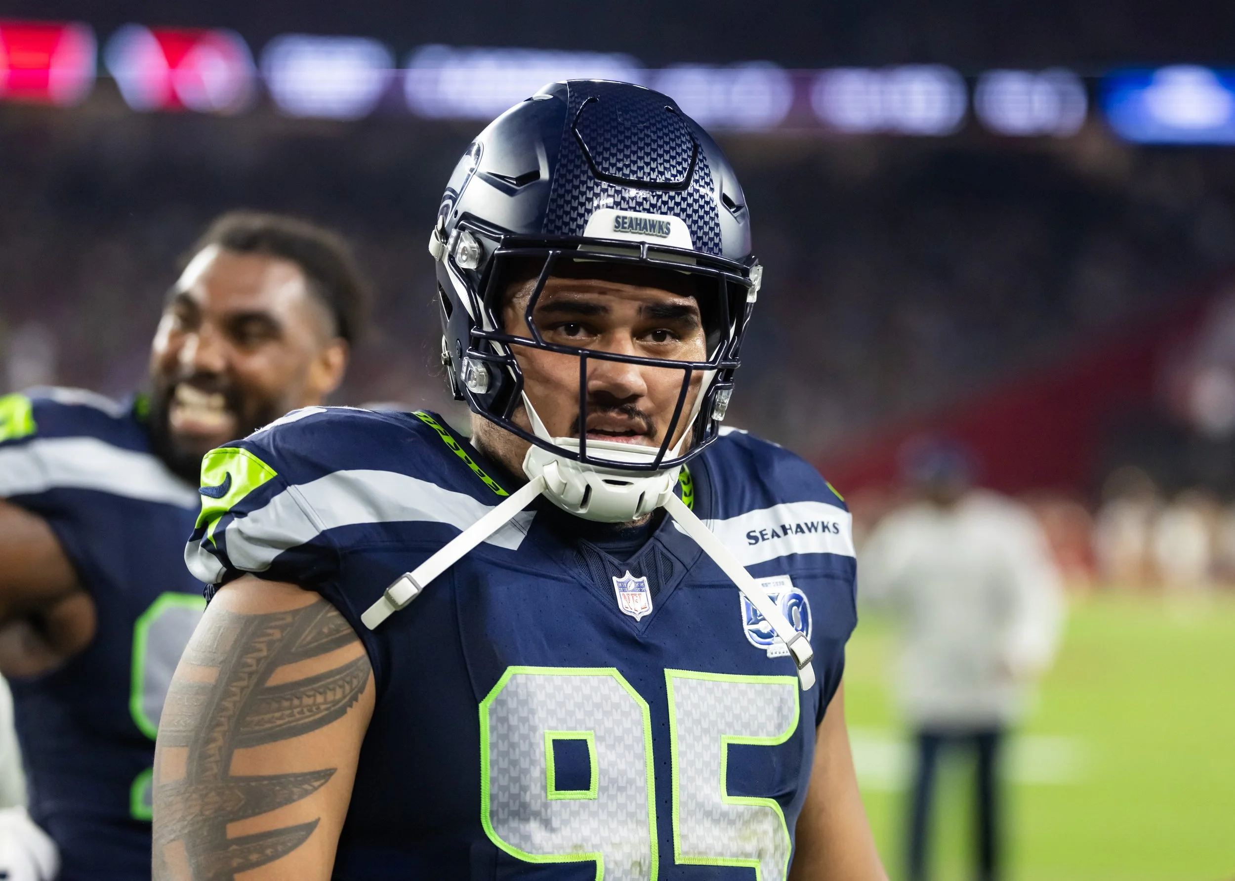 Seattle Seahawks tackle Brandon Pili (95) against the Arizona Cardinals at State Farm Stadium. Mandatory Credit: Mark J. Rebilas-Imagn Images