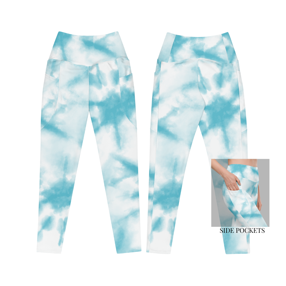Blue Tie Dye Leggings with Pockets