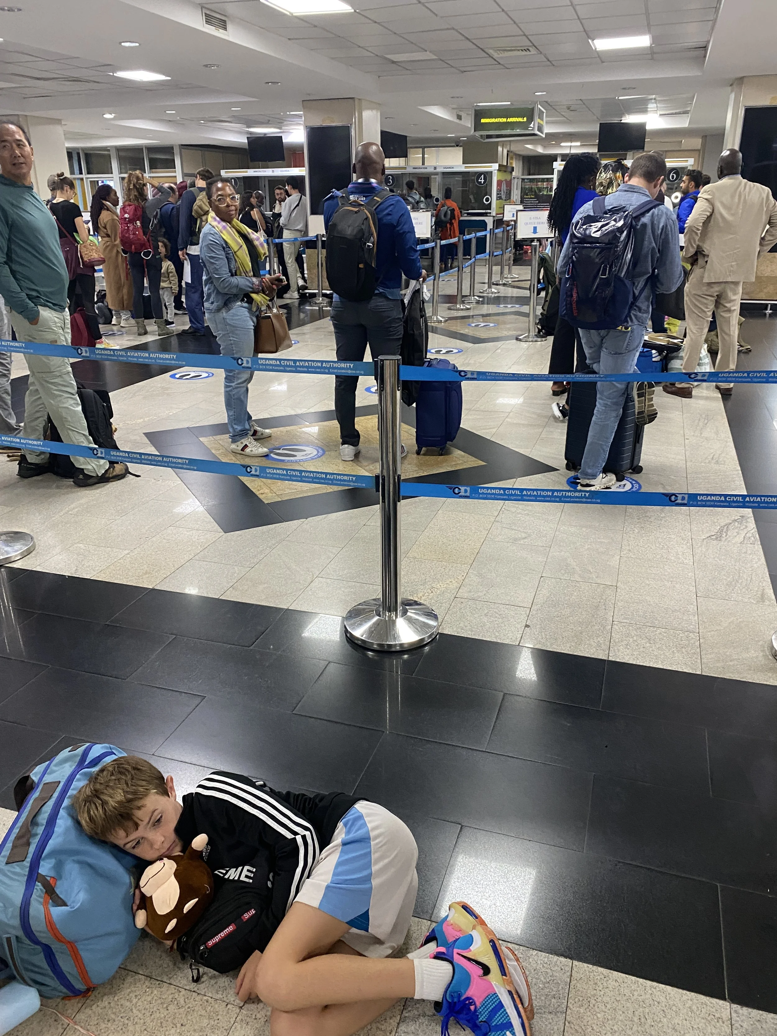 When being a tree means turning a custom's line into a makeshift bedroom. Rest is Best.