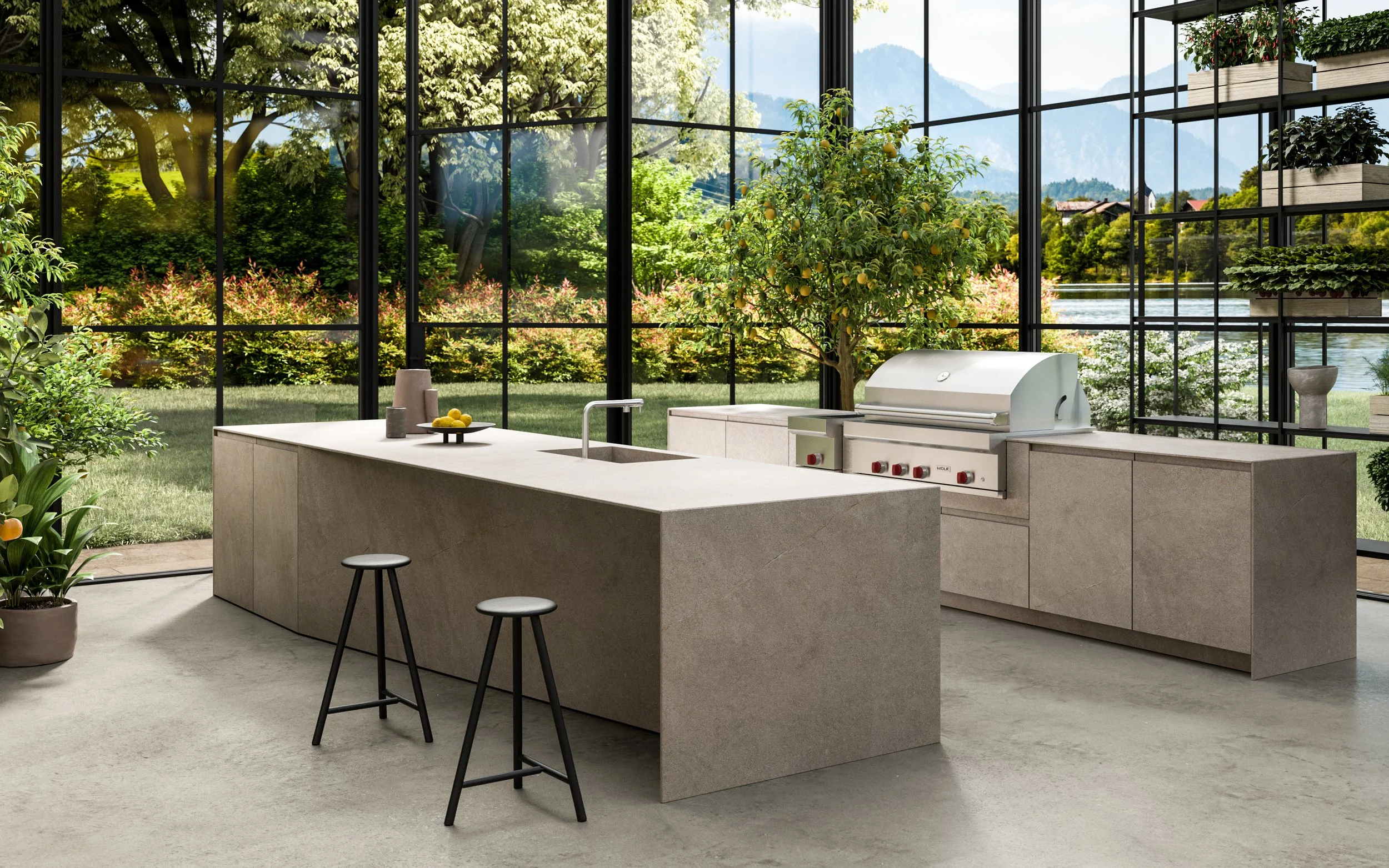 Outdoor stone kitchens at Salone showroom Las Vegas Arts District