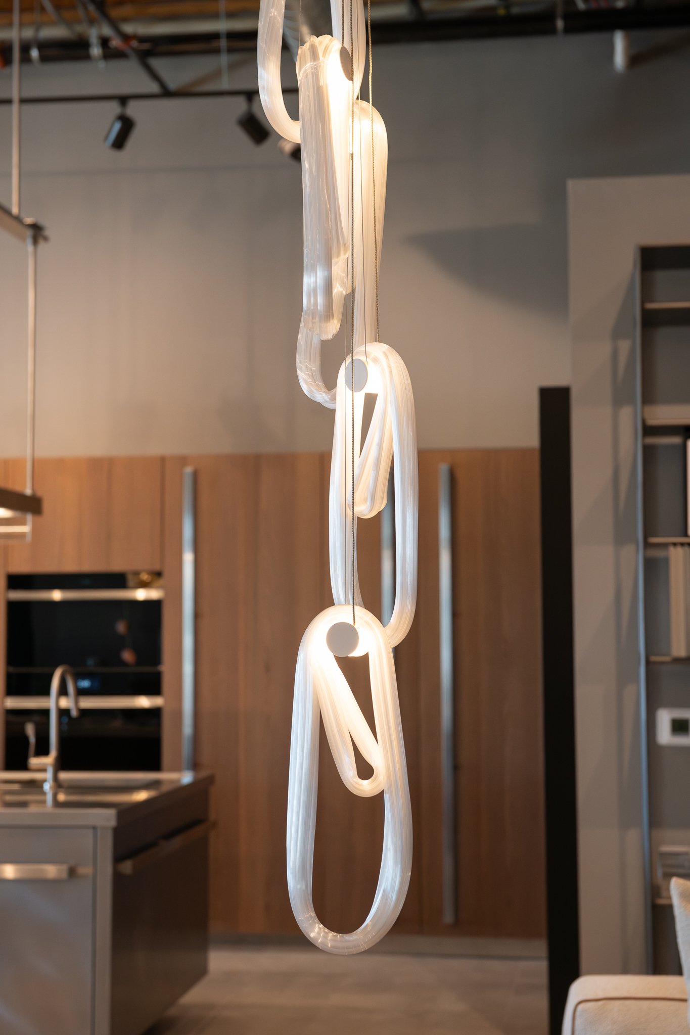 Custom Bocci pendant light fixture available at Salone, a high-end Italian furniture store and design showroom in the Las Vegas Arts District. 