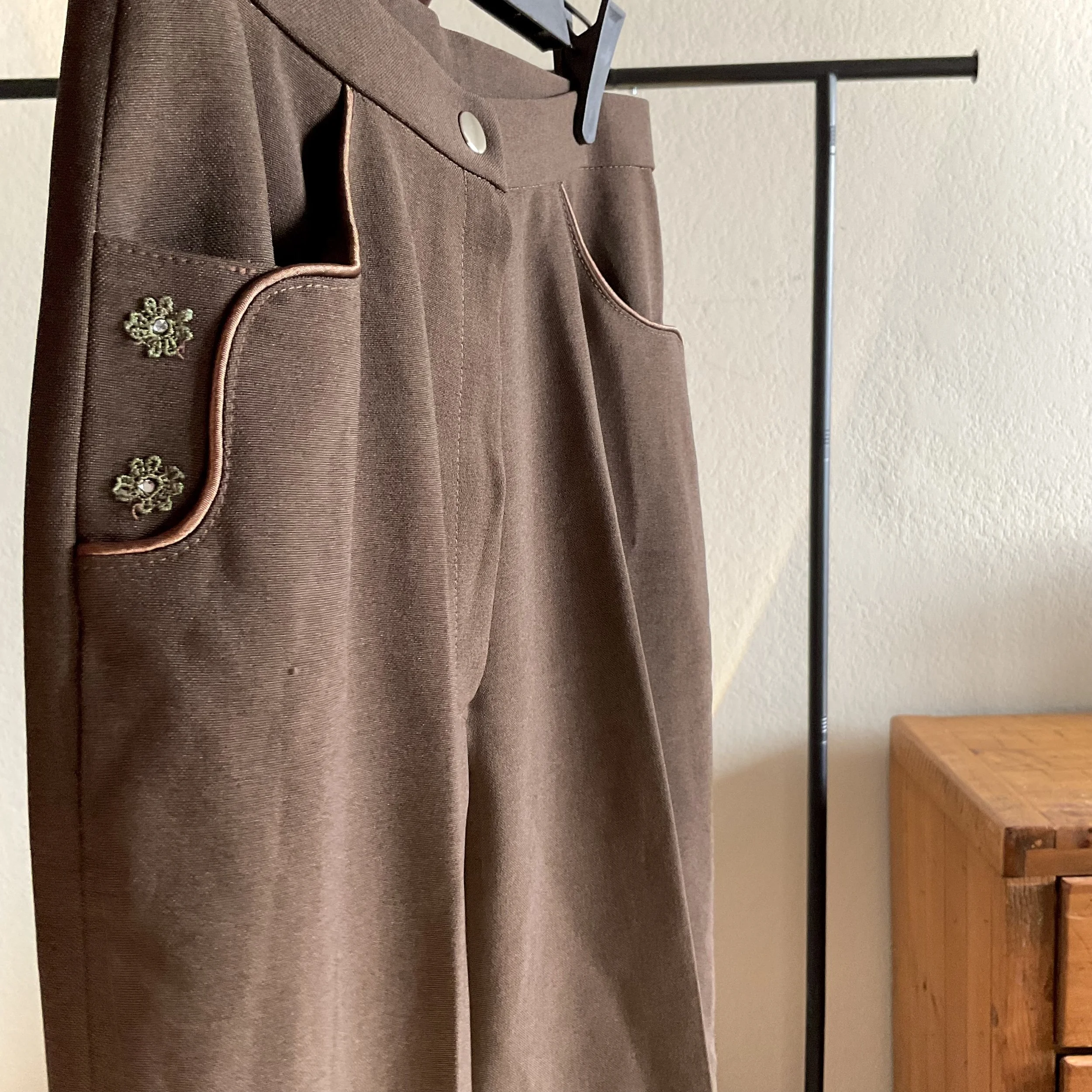 Vintage Brown Trousers with Patterned pocket